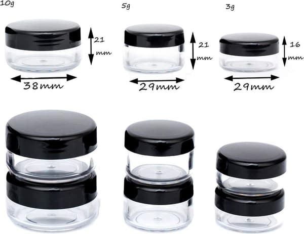 Mini kosmetikkrukker, klare PS-beholdere med sorte PP-låg, til makeup, læbepomade og lotioner, 30-pak, 10g