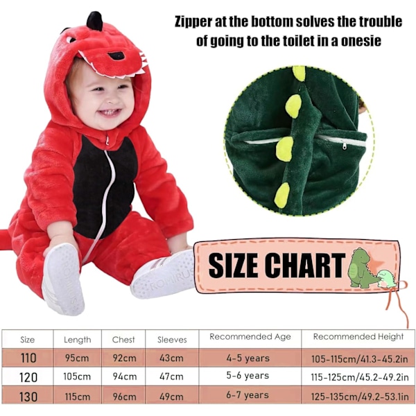 Dinosaurusasu puku lapsille, onesie, dinosaurus pyjama, dinosaurus haalari lapsille, eläinpuku lapsille karnevaaliin halloweeniin, cosplay Dinosaurs-red 110