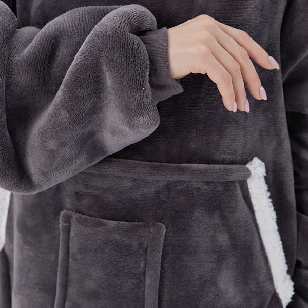 Hudedyna med Ärmar, Lång Herr Sherpa Mysig Tröja, Varm Överdimensionerad Hudedyna, Damig Fluffig Hudedyna, Snuggie Mysig