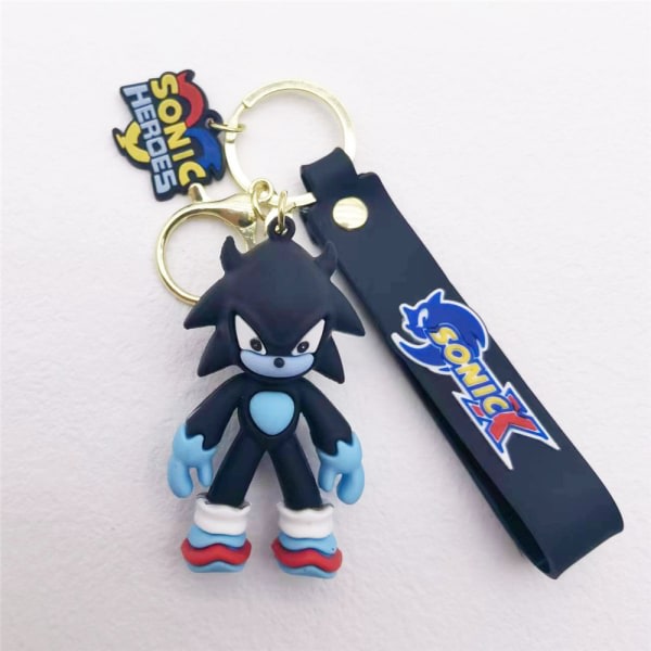 1 ST Sonic the Hedgehog nyckelring nyckelring hänge för ryggsäck svart IC