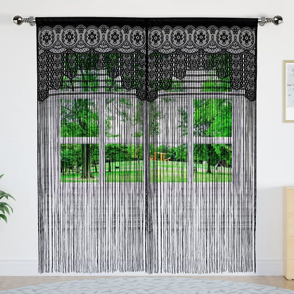 2 stk romdeler døråpning hippie vindupanel romdeler vegggardiner (35×79in/90×200cm,svart)