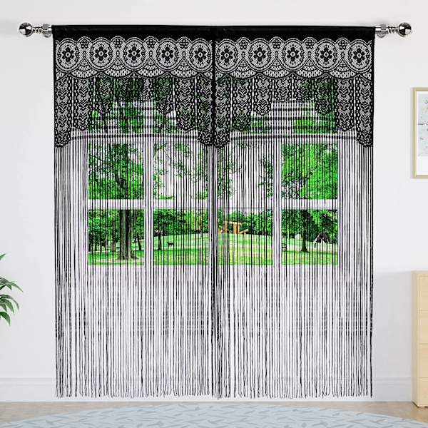2 stk. Rumdeler Døråbning Hippie Vinduepanel Rumdeler Væg Gardiner (35×79in/90×200cm,sort)