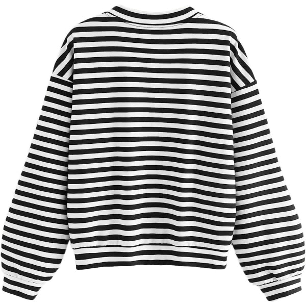 IC Drop Shoulder Stribet Langærmet Trøje til Kvinder - Sort