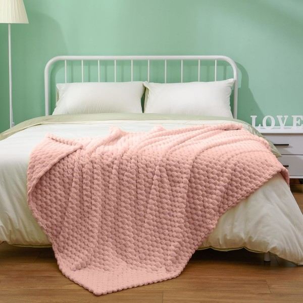IC Flanell Fleecefilt (50x70 tum) Hexagon Jacquard Dekorativ Fuzzy Filtar för Hem, Camping och Resor, Rosa