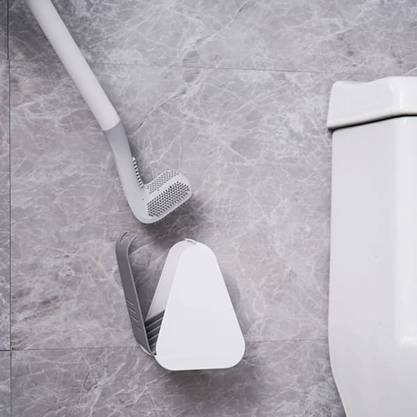Silicone Toilet Brush with Long Golf Handle, Wall-Mounted with Holder
