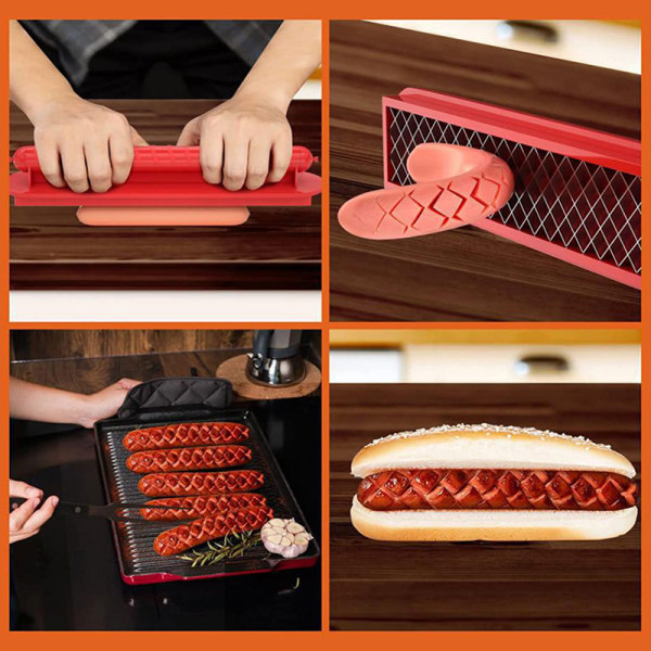 IC Hot Dog ter Skivningsverktyg för BBQ Bärbar korvskärare Kitch Red