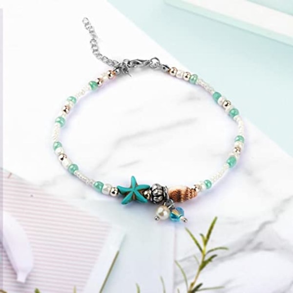 IC Vristbånd for kvinder, søstjerne Shell Foot Chain - Beads Conch Armband Smycken (beige)