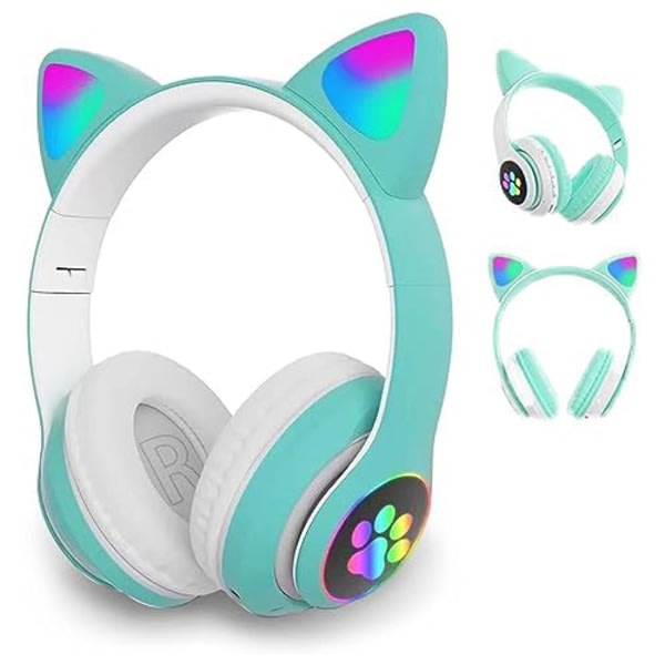 Cat Ear Bluetooth -hörlurar, LED Light Up Trådlösa hörlurar Grön