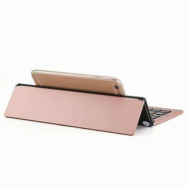 Sammenfoldeligt Bluetooth-tastatur med aluminiumslegeringshus, indbygget telefon- og tabletstativ, 58 taster til Windows, Android og iOS