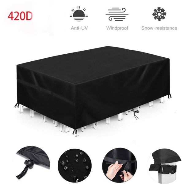 Udendørs Møbelovertræk, Vandafvisende, Vindtæt, Anti-UV, Heavy Duty 420D Oxford Klud Overtræk, Cover, Rektangulær - Sort 250*250*90