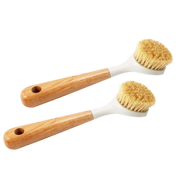 Large Integrated Dish Brush with Bamboo Handle, Scrub Brush for Cleaning Dishes, Pots, Sinks