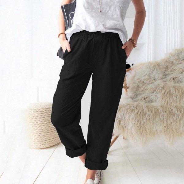 IC Mikilon Dam Casual Enfarvede Lommer Elastisk Talje