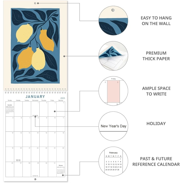 2024-2025 Abstrakt konstväggkalender – A4-storlek (8,3\" x 11,7\"), 18 månader med Bright Flower Design, januari 2024 till juni 2025