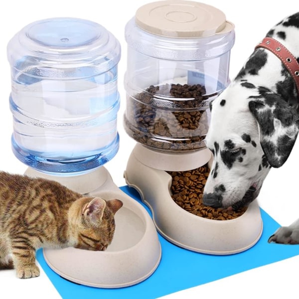 IC Kibble mat- och vattendispenser, automatisk dricksfontän, dricksbehållare och matare för katt/hund/husdjur 3,8L x 2st och fodermatta