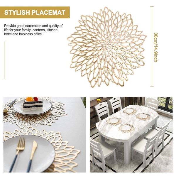 6st Pvc bordstablett för matbord Hollow Pad Coaster Pads Bordskål Mats Guld