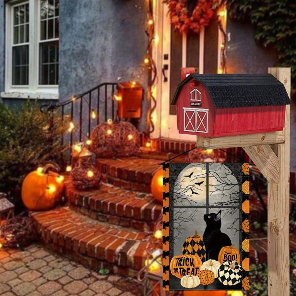 IC Halloween-kurpitsa Temppu tai herkku Boo Puutarhalippu 12 x 18 tuumaa kaksisivuinen, musta kissa lepakko kuu loma piha koristeellinen ulkolippu