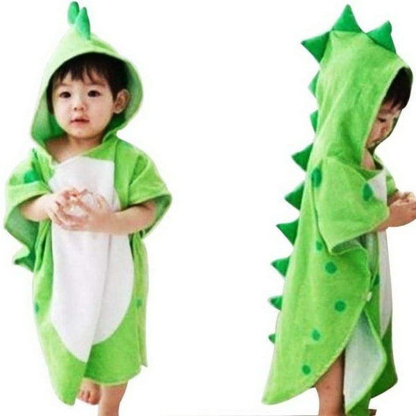 IC Baby Hettehåndkle, Dinosaurie-mønster i Bomull Søt Badehåndkle Barnrock Strand Svømming Hette Poncho for Babyer Gutter Jenter (Grønn)