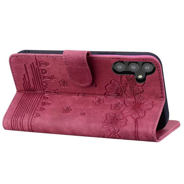 For Samsung Galaxy S23 PU-etui Lommebokveske med håndleddsstropp Vinrød