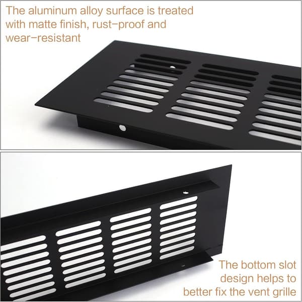 4-pakning rektangulær ventilasjonsrist 80x300mm, rustfri aluminiumsventil for skap, skoskap og skap, svart
