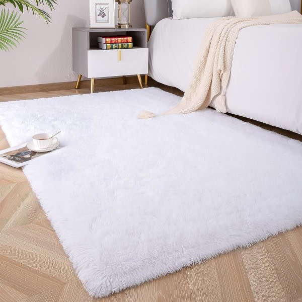 IG En God Natt Shaggy Fluffy Faux Fur Area Teppe, Myk, Luksuriøs Hvit 1.3 x 2 Fot