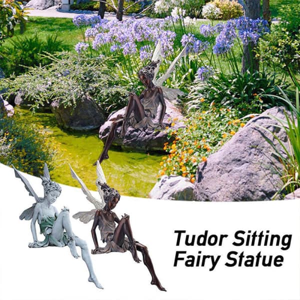 IC Siddende Havearbejde Harpiks Fe Statue Havepynt Harpiks Håndværk B