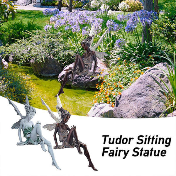 IC Sittande Trädgårdsarbete Resin Fairy Staty Trädgårdsprydnad Resin Craf B