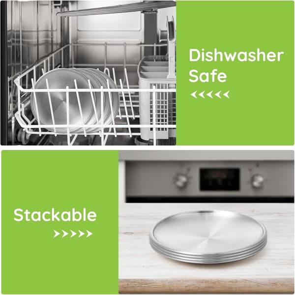 4-pack middagstallrikar i rostfritt stål, 14 cm 304 (18/8) metalltallrikar, återanvändbara stapelbara snackstallrikar för sallad, efterrätt, camping, silver