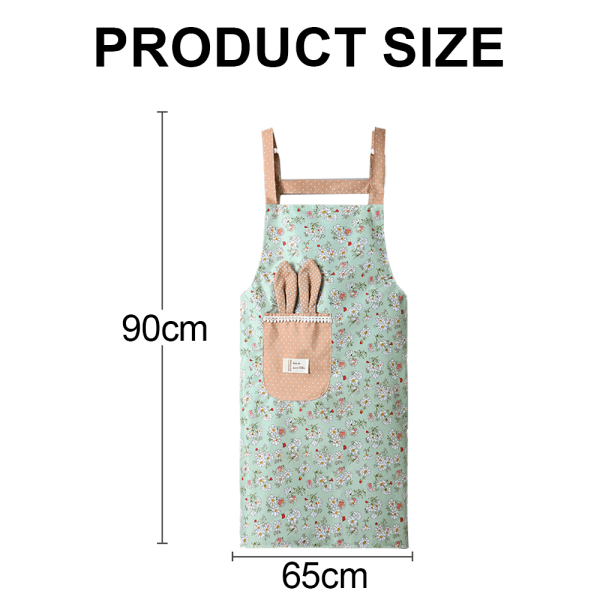 2-pack blommiga kaninöronförkläden för kvinnor, sommar, vattentäta, gröna