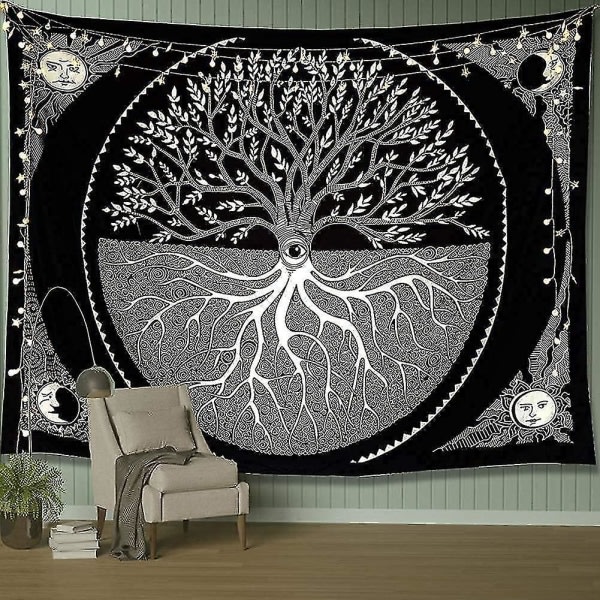 Livets träd Väggtapet Aurinko ja Kuu Estetisk Tapestry Vägghängande Svart & Vit Mand