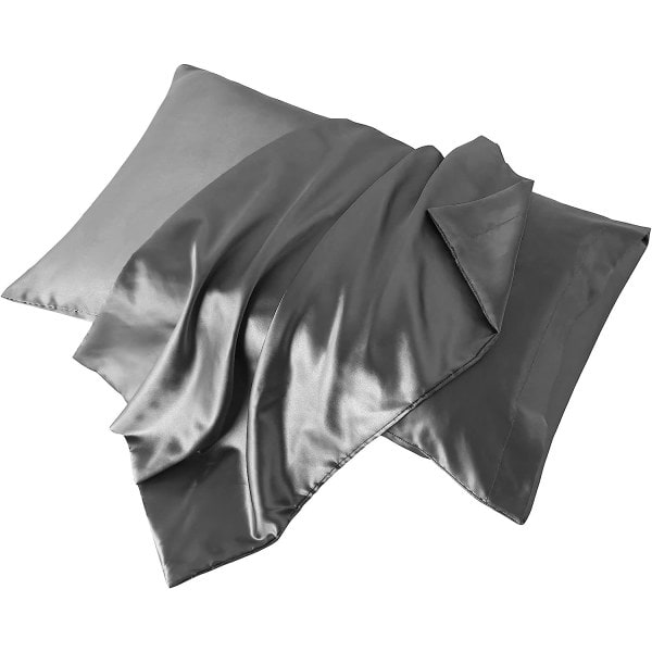 IC Silke Satin Putesett for Hår - BPC Seng Putesett Queen Size Sett med 2 for Hår og Hud, Satin Putesett 20x30 tommer, Hudvennlig (Grå)