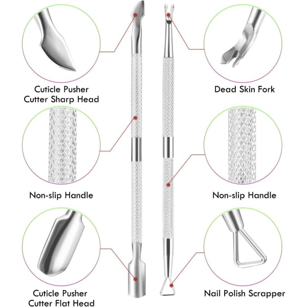 IC Nagelbandstrimmer med nagelbandsskjutare, XUNXMAS nagelbandsborttagare Cutter Nipper Sax och Triangel Nagelband Nageltryckare Skalare (silver)