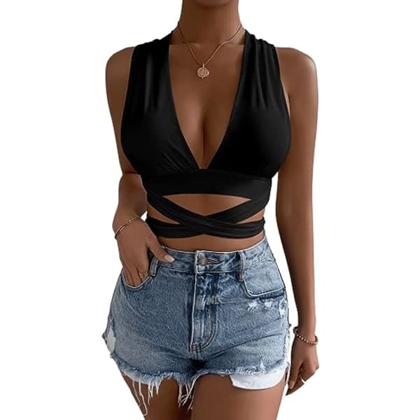 IC Ærmeløs Crop Top med Dyb V-udskæring til Kvinder (S) S