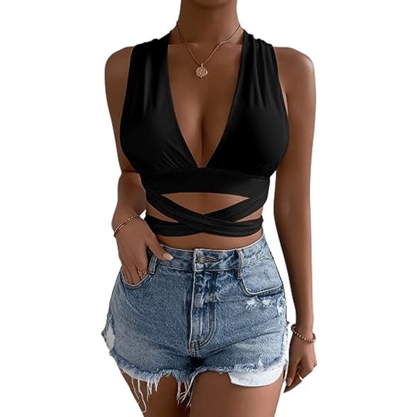 IC Ärmlös crop-top, syvä V-aukkoinen naisten toppi (S) S