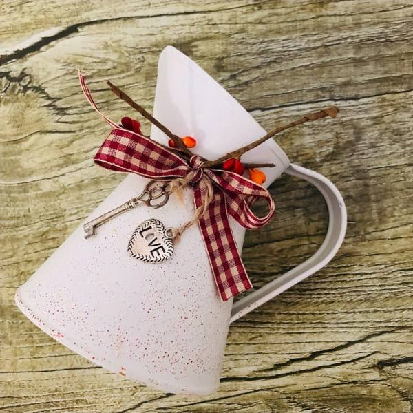 IC Vintage Blomvas Beige Väri Rustiikki Vattenkannu Maalaismainen Koti Sisustus Metalli Vas Blomkruka Kaari Blomkruka Avain Toimisto Parveke Olohuone