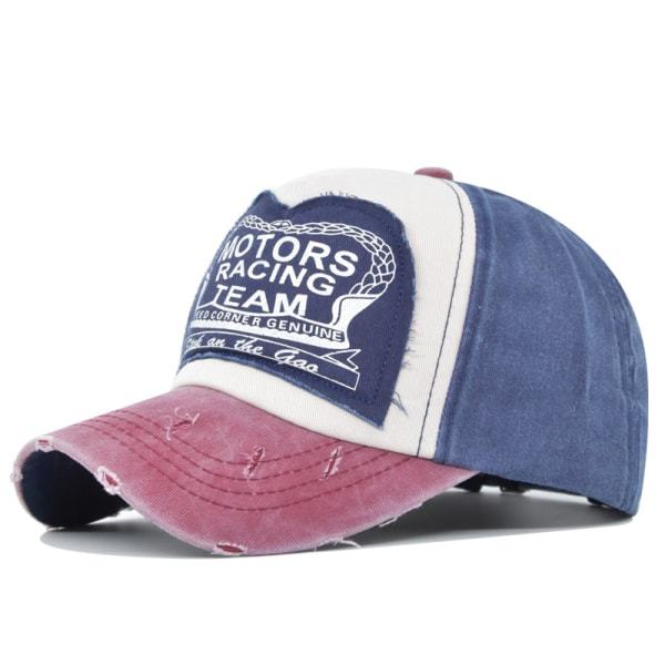 Retro tvättad keps Peakad keps Distressed keps Motorer tryckt hatt Sjömanskeps Cb2228Vinröd+Marinblå Justerbar