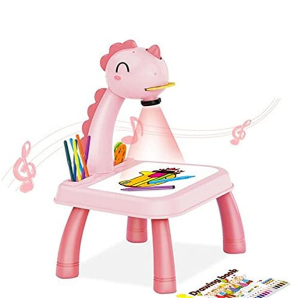 Ritningsprosjektorbord for barn, spor og rita leksak med lys, målning Konst Barnutbildning Set Pink