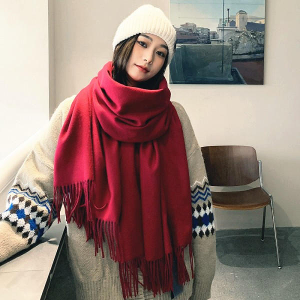 Stor Mjuk Cashmere Feel Cashmere Sjal Wrap Lättviktshalsduk (Vinröd)