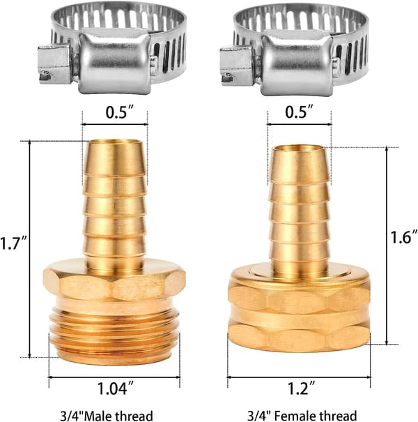 Trädgårdsslang reparationssats mässing 1/2 tums kopplingar med rostfria klämmor för slangreparation 3-pack