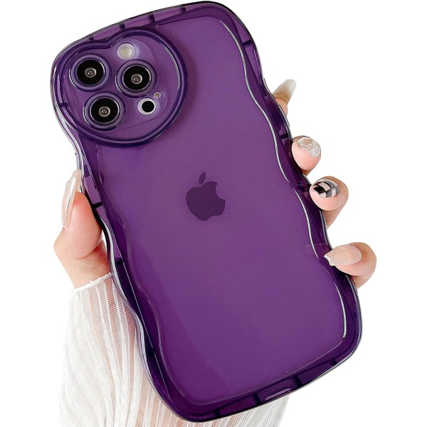 IC för iPhone 13 Pro Max Case 6,7", sött genomskinligt Love Case, med Love-Heart kameraram Vågkant Transparent Full Skydd Lila