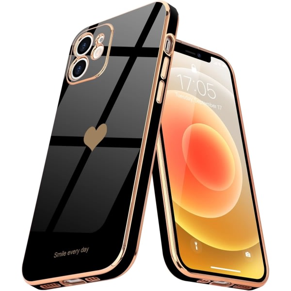 IC Yhteensopiva iPhone 12 case naiselle Tjej Söt Love-Heart Luxury Bling-plätering Mjukt cover upphöjt Full iPhone 12, tärkeät