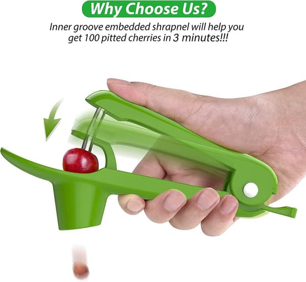 Cherry Pitter - Stainless Steel - Manual - Kitchen Utensil - Ergonomic Design - User-Friendly - Time-Saving - Lockable - Green