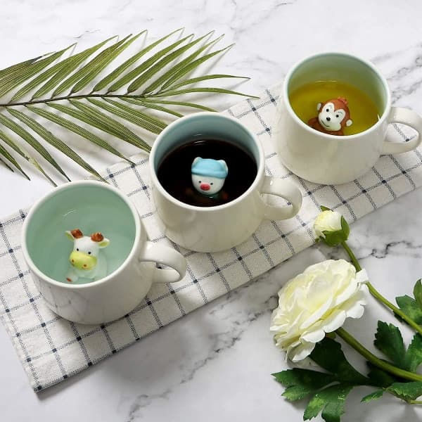 IC CNE 3D Kaffe Kop Sød Håndlavet Dyrefigur Keramik
