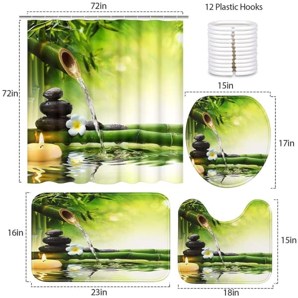 IC 4 dele badeforhæng, med 12 kroge, Flow Water Bamboo