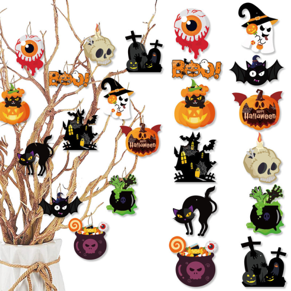IC 12 kpl Halloween-juhlatavarat Ripustettava Kurpitsa Kallo Haamu Talo Ripustettavat Merkit