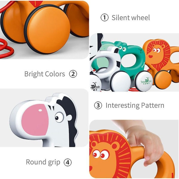 IC Baby Toddler Leksaker Baby Dragkraft Hand Dra Rope Bogserbil Pedagogiska leksaker Djur Drag Bil Lär dig att gå Toddler Leksaker för barn C