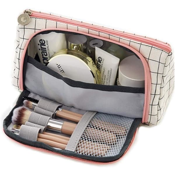 IC Case Stor Kapacitet Canvas Pennetui Case til Piger og Drenge Makeup Taske (Sort og Hvid)