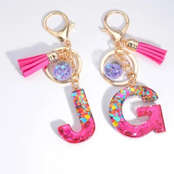 Sequins Handmade Resin Letter Keychain A-Z Initial Keychain Car Handbag Accessories N N