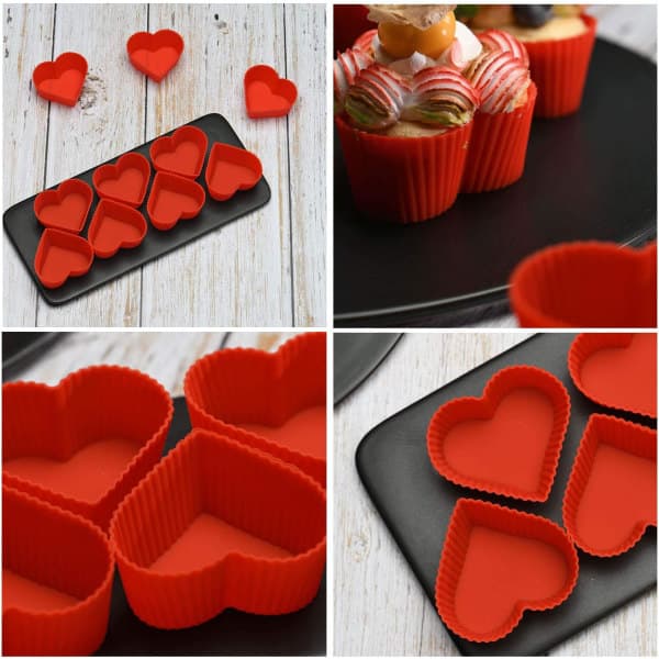 12 stk. silikone bageform, papirkop, tærteform, non-stick bagværk, muffinsform, form, 12 hjerter