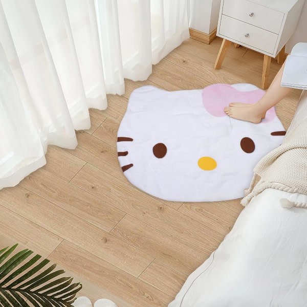 IC Cartoon Area Matta, Söt Kawaii dekorativ rund matta för sovrum, supermjuk Hello Kittie matta för flickor i sovrumsinredning