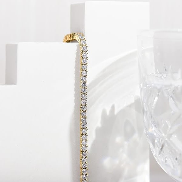 IC 14K guldpläterad 3mm Cubic Zirconia klassisk tennisarmbånd | Guldarmband for kvinder | Storlek 6,5 tum